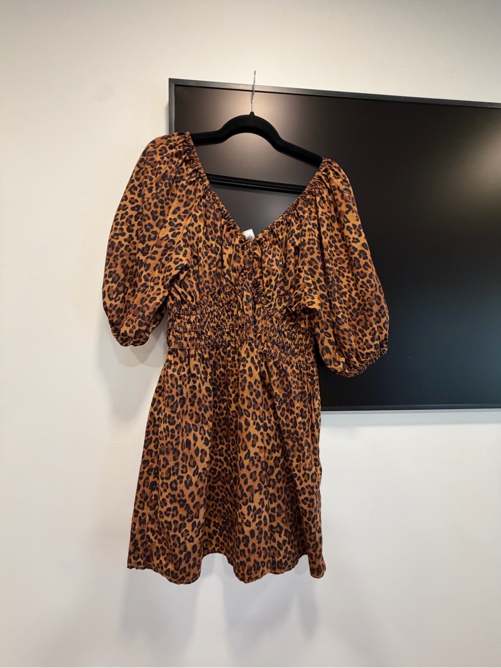 Old Navy Leopard Print Puff Sleeve Mini Dress - Tan/Black